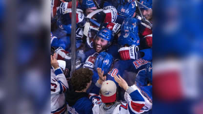 Vincent Trocheck celebrates OT winner with New York Rangers fans