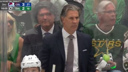 Jared Bednar lookalike sits behind Colorado coach in Dallas